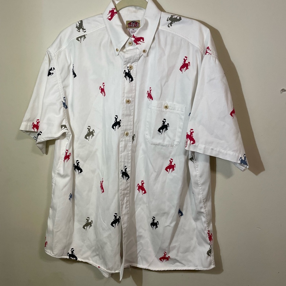Barn Fly men's Western‎ Medium shirt cotton cowboy white W/cowboy embroidery